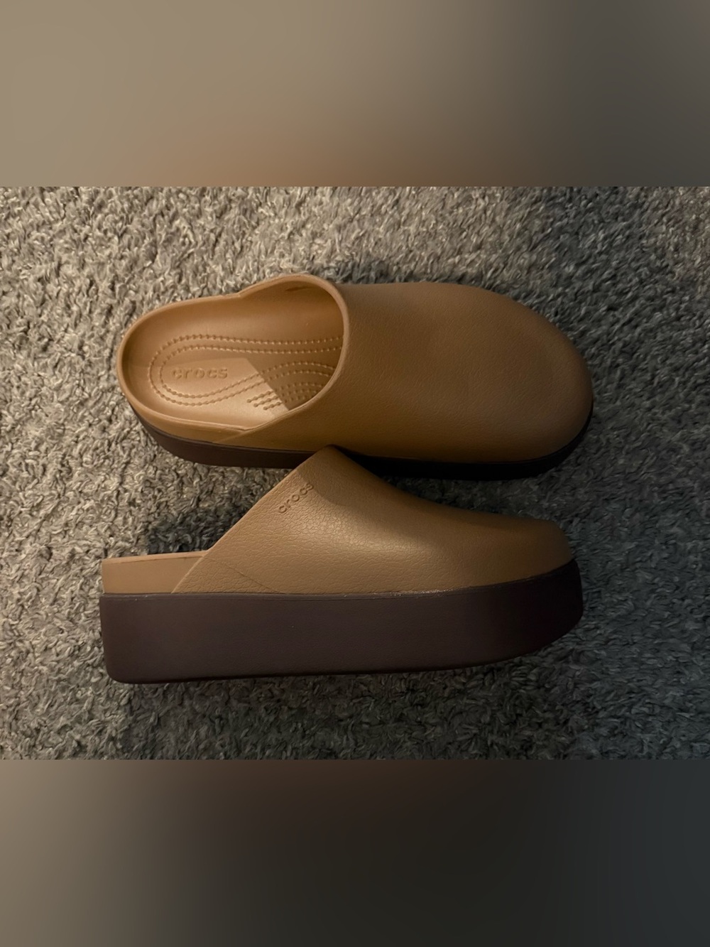 CROCS Platform Clogs in Brown and Dark Brown